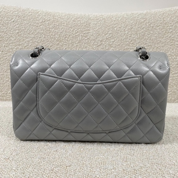 Authentic Chanel Classic Flap Bag Silver Lambskin Bag Medium - Picture 7 of 14
